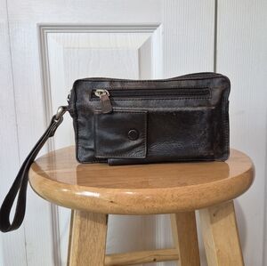 Brown Leather Wristlet Organizer Pouch Vintage Unisex